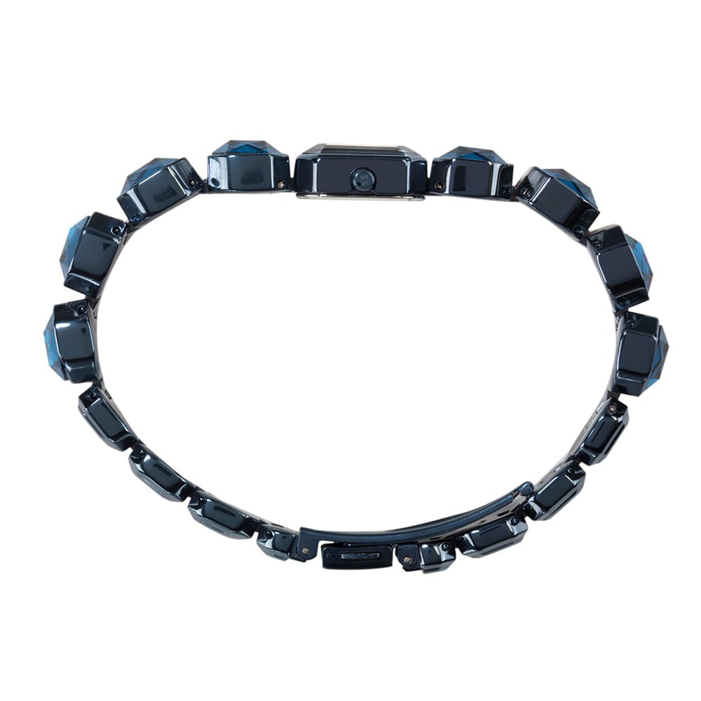 Relógio Feminino Azul Retangular Pulseira Pedras Facetadas Azul 3