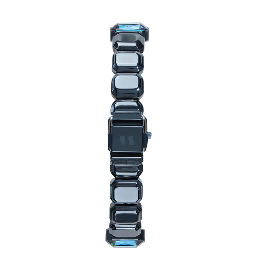 Relógio Feminino Azul Retangular Pulseira Pedras Facetadas Azul 4
