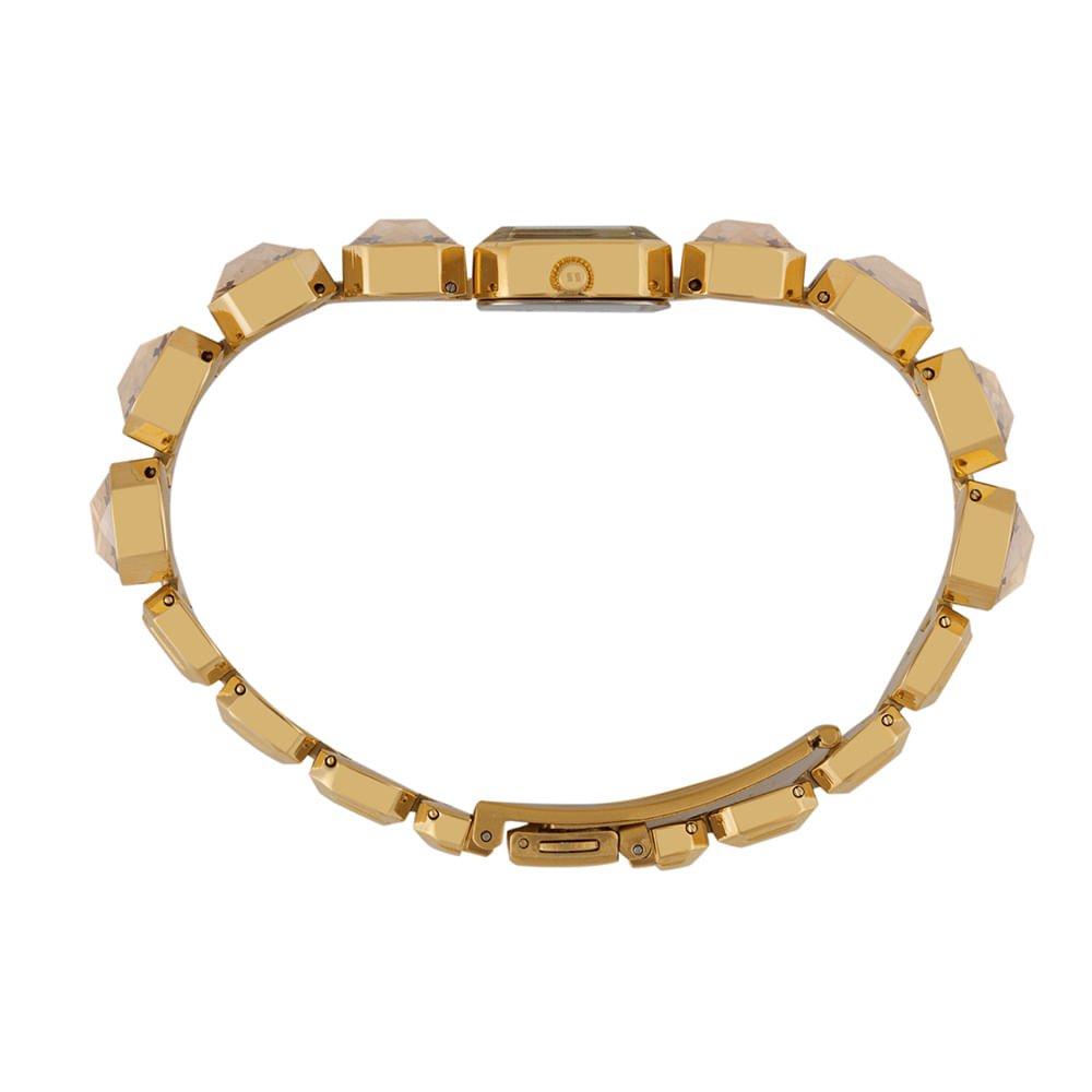 Relógio Feminino Dourado Retangular Pulseira Pedras Facetadas Dourado 3
