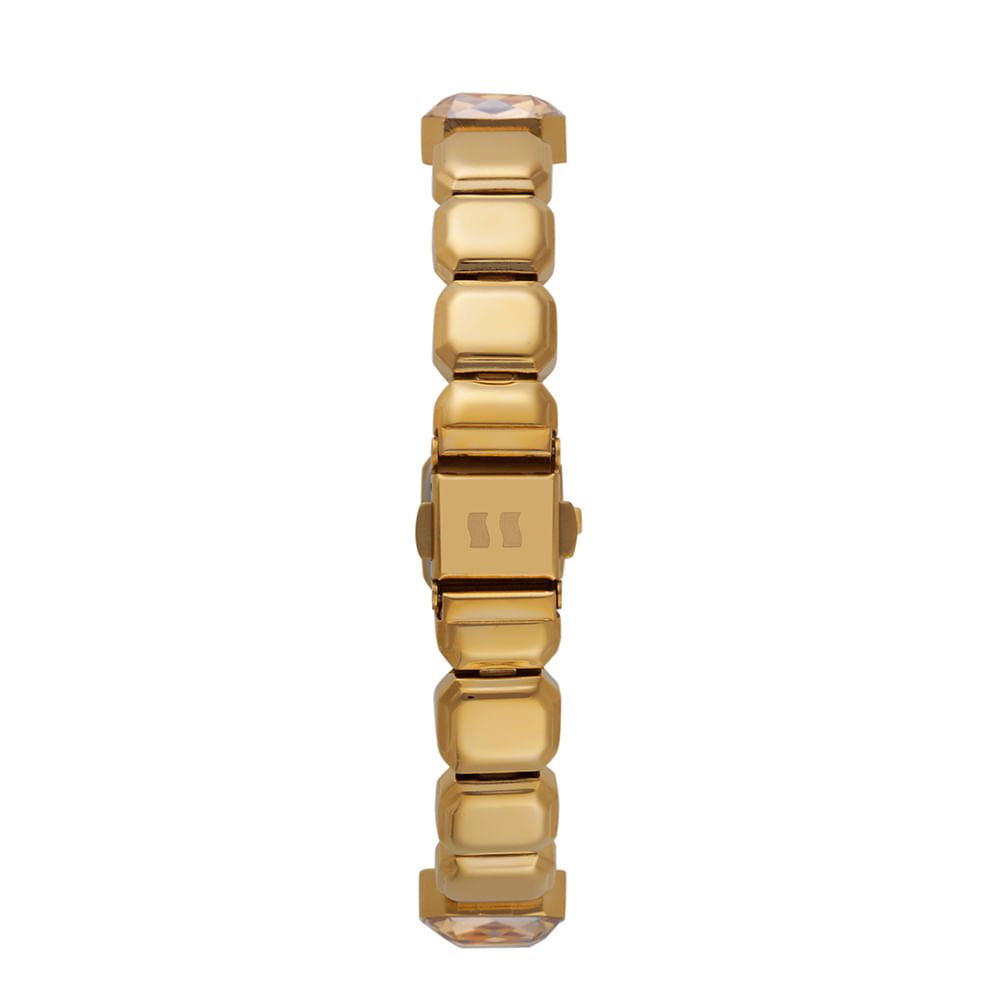 Relógio Feminino Dourado Retangular Pulseira Pedras Facetadas Dourado 4