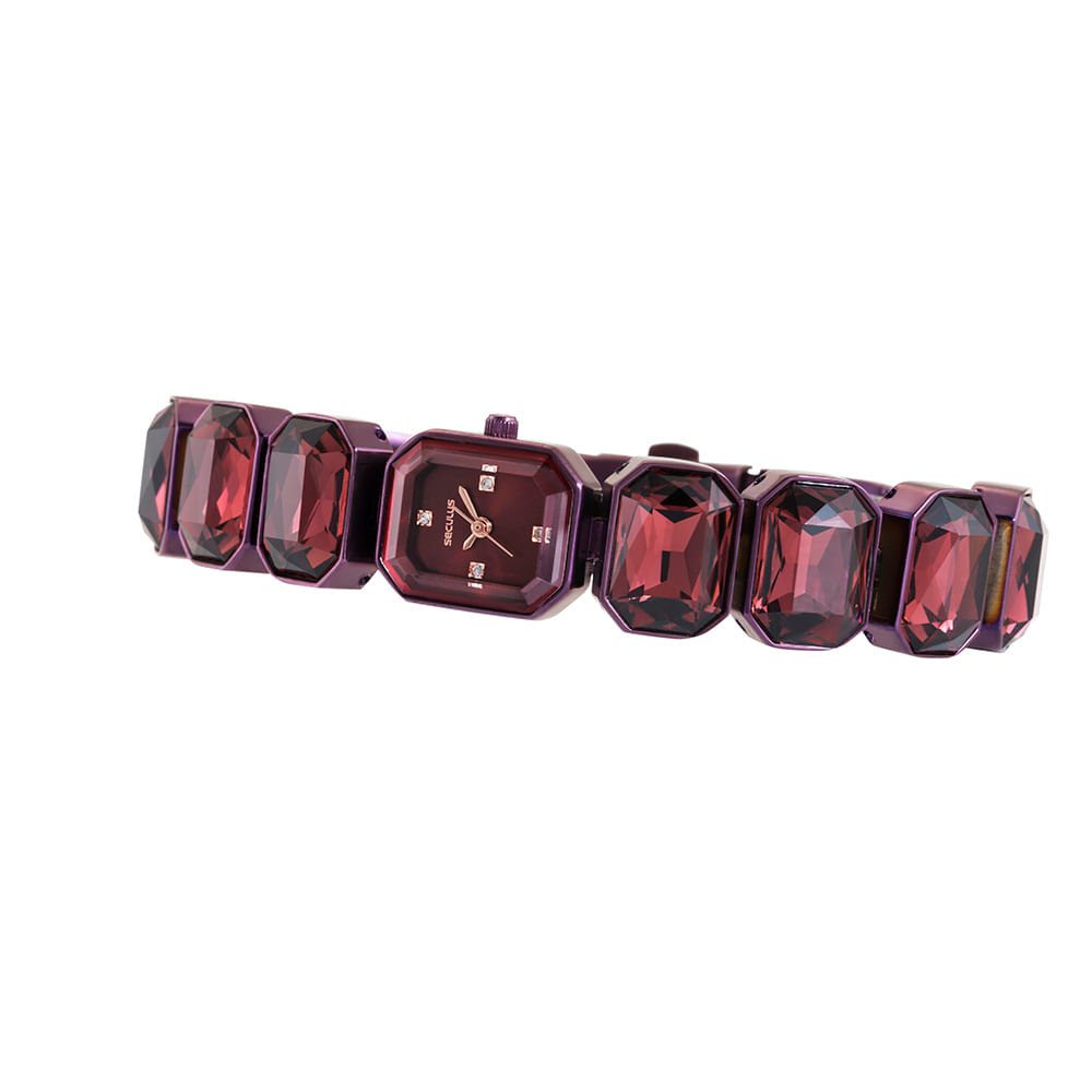 Relógio Feminino Roxo Retangular Pulseira Pedras Facetadas Roxo 2