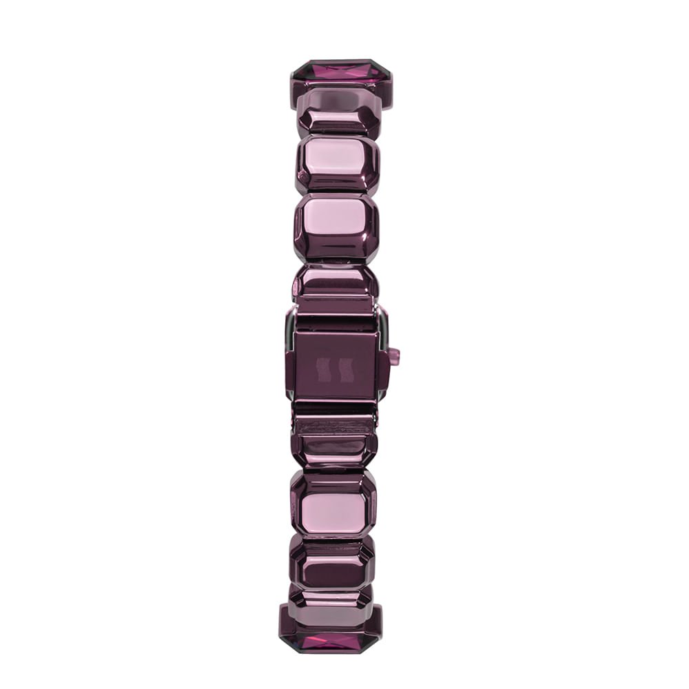 Relógio Feminino Roxo Retangular Pulseira Pedras Facetadas Roxo 4