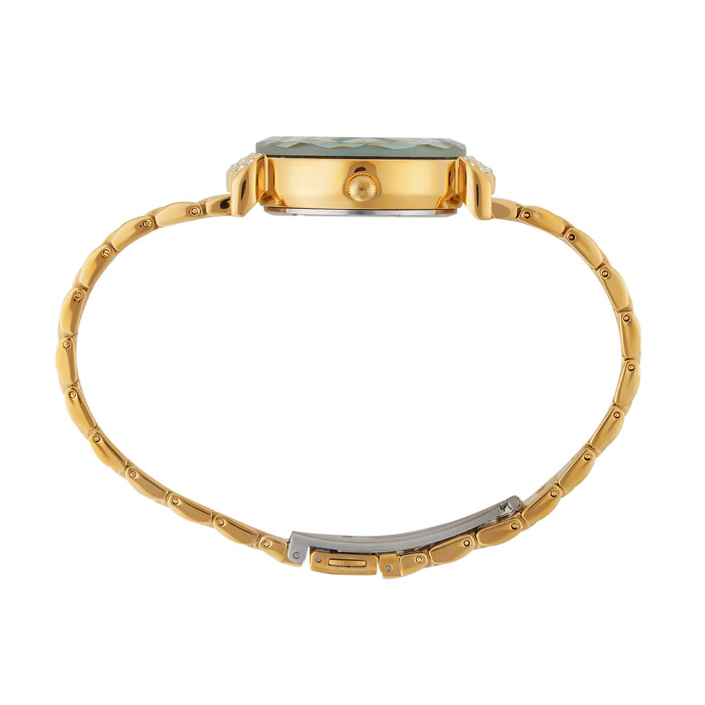 Relógio Feminino Analógico Dourado com Pedras Vidro Facetado Dourado 3