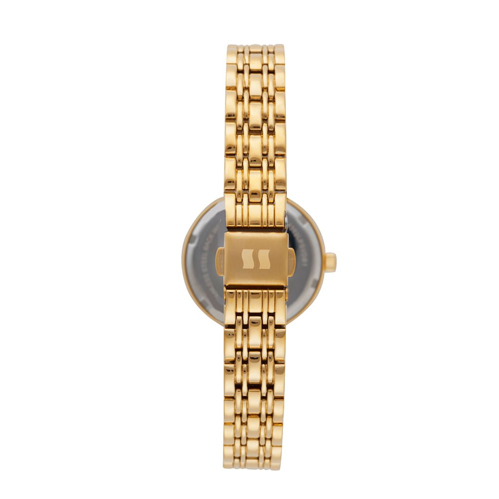 Relógio Feminino Analógico Dourado com Pedras Vidro Facetado Dourado 4