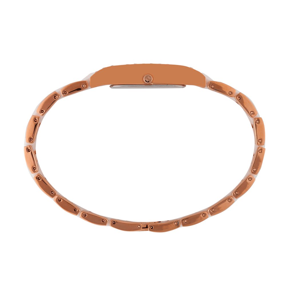 Relógio Feminino Analógico Rose Cerâmica Pedras Formato Piramidal Branco/Dourado 3