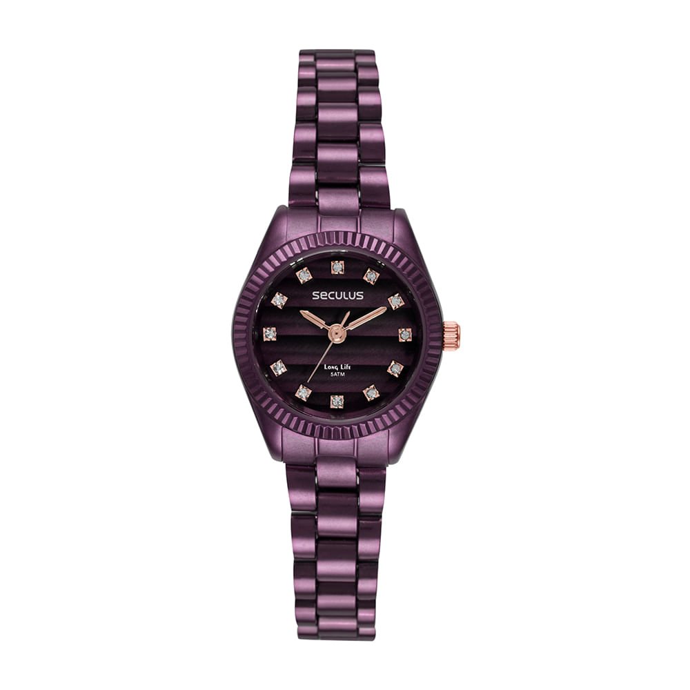 Relógio Feminino Analógico Roxo Caixa Mini com Pedras