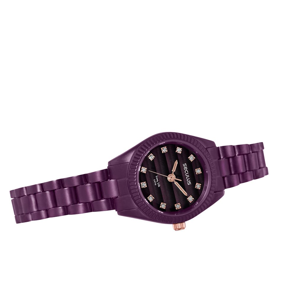 Relógio Feminino Analógico Roxo Caixa Mini com Pedras Roxo 2