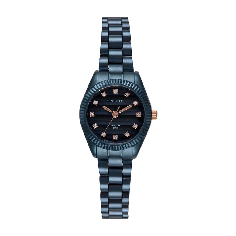 Relógio Feminino Analógico Azul Caixa Mini com Pedras