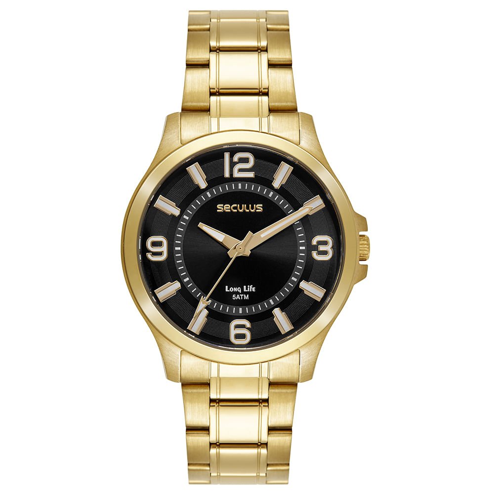 Relógio Masculino Clássico Preto Dourado Aço