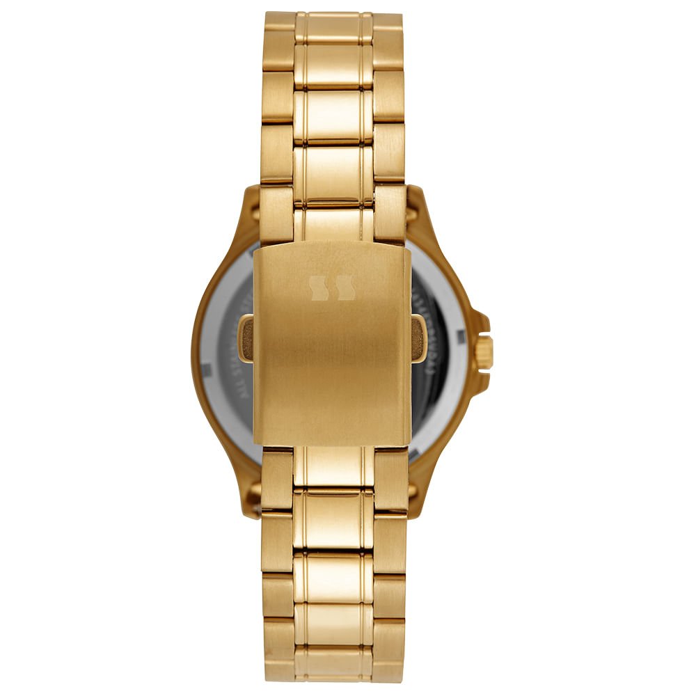Relógio Masculino Clássico Preto Dourado Aço Dourado 3