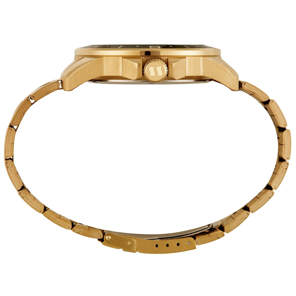 Relógio Masculino Dourado com Calendário Aro 3D Dourado 3