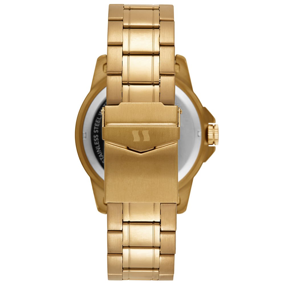 Relógio Masculino Dourado com Calendário Aro 3D Dourado 4