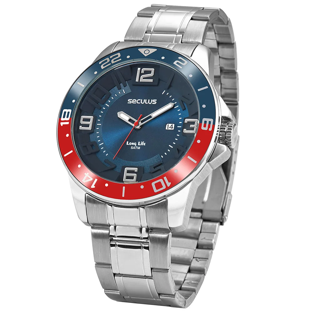 Relógio Masculino Bicolor com Calendário e Bezel Prata 2