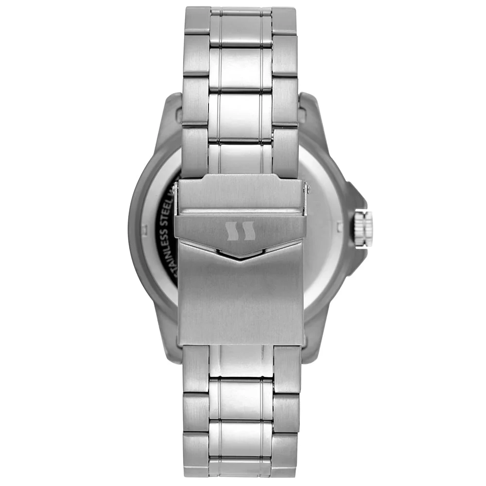 Relógio Masculino Bicolor com Calendário e Bezel Prata 4