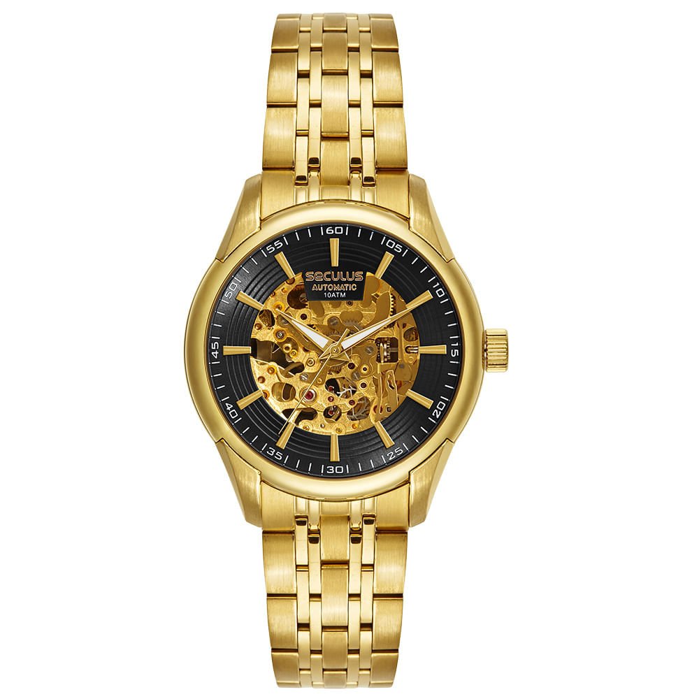 Relógio Masculino Automático Dourado Skeleton