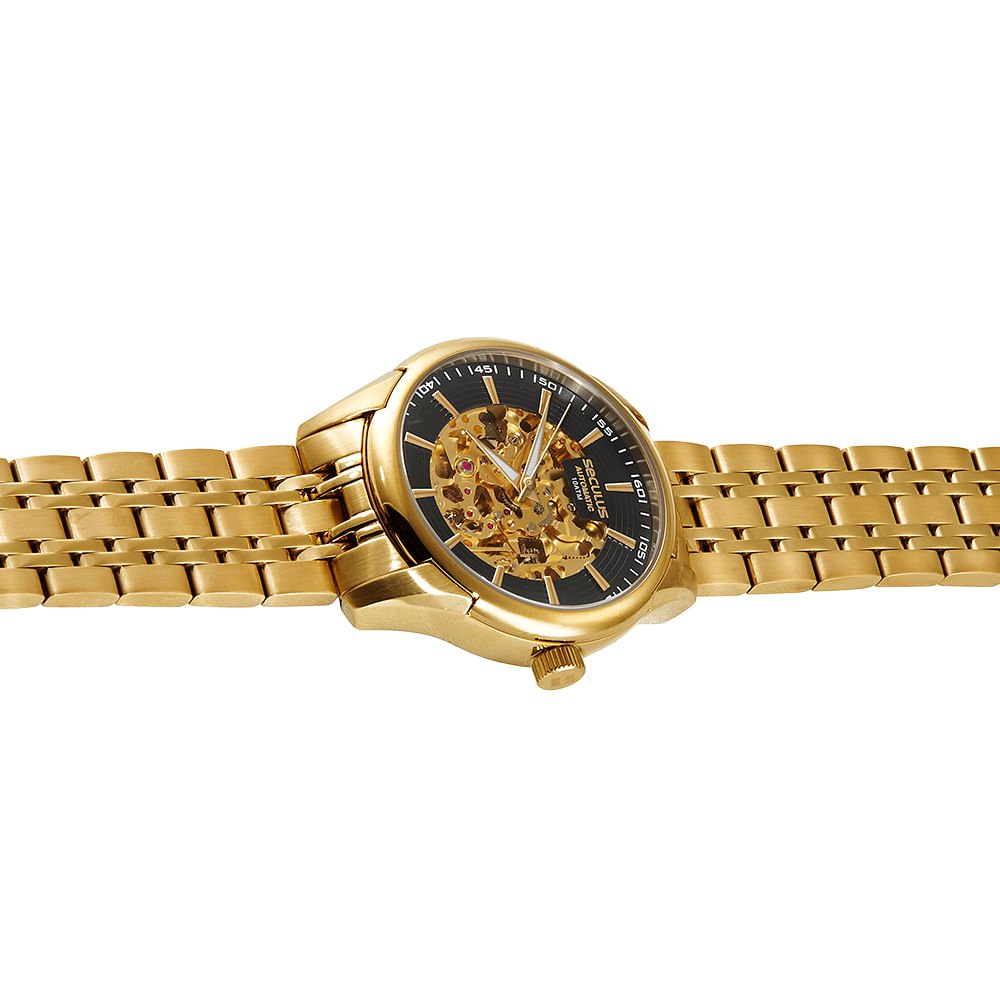 Relógio Masculino Automático Dourado Skeleton Dourado 2