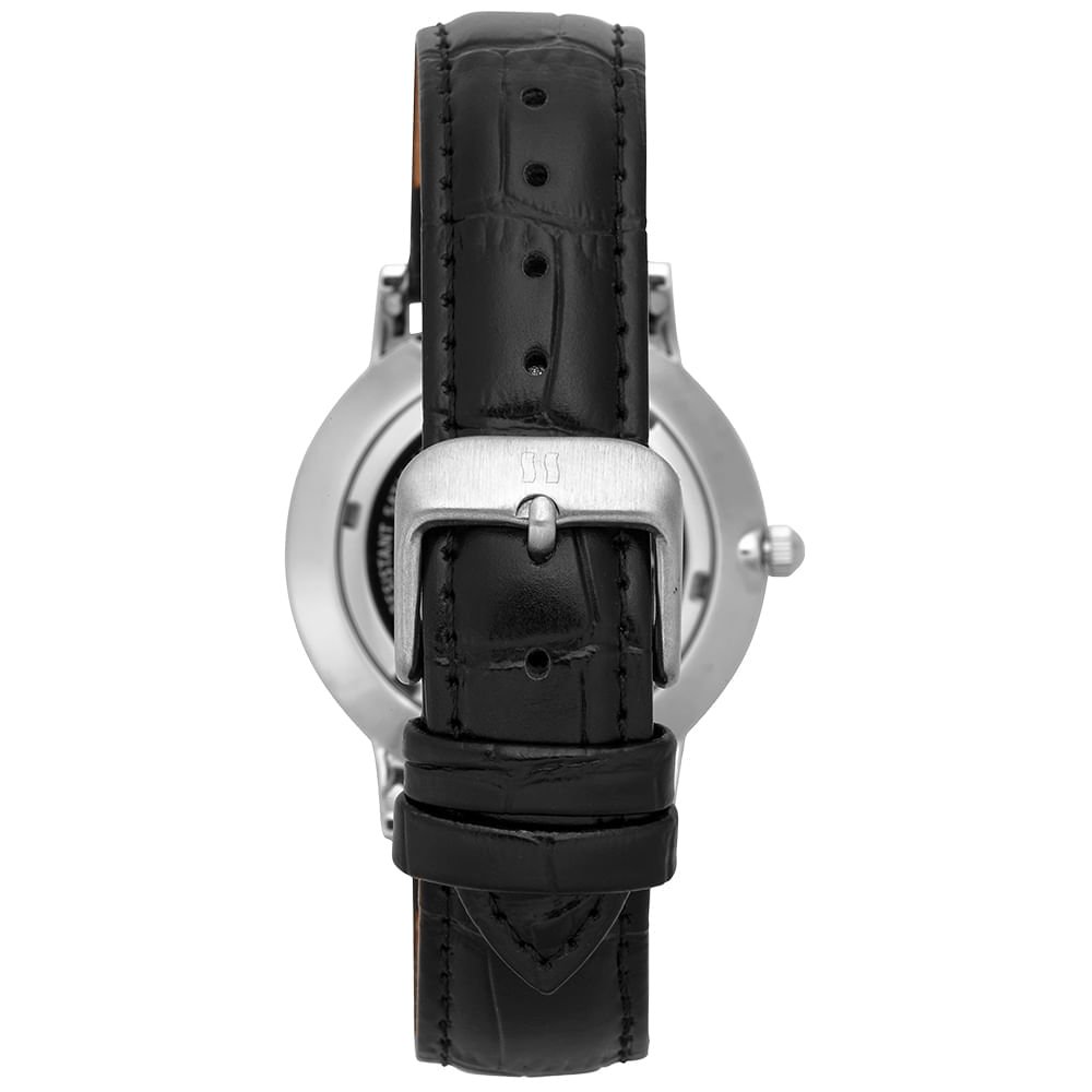 Relógio Masculino Prata Caixa Quadrada Slim Prata/Preto 4