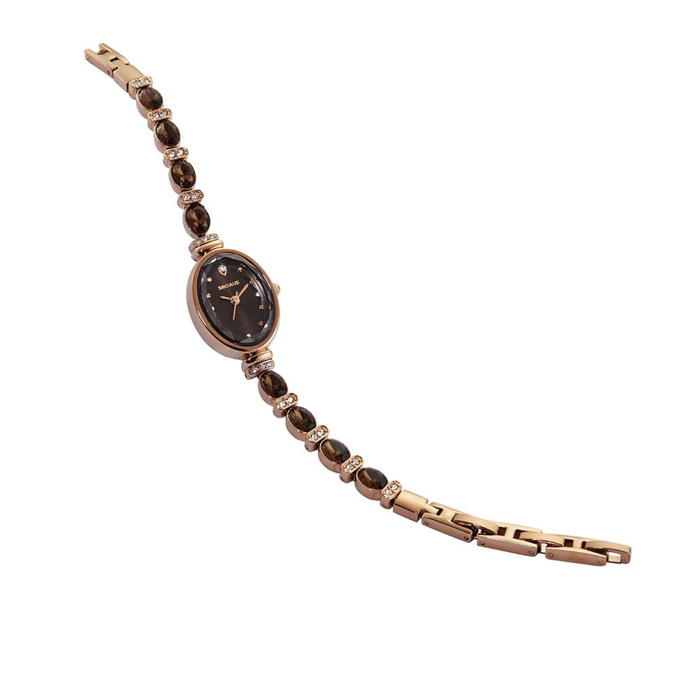 Relógio Feminino Rosé Pedras e Vidro Facetado Dourado 2