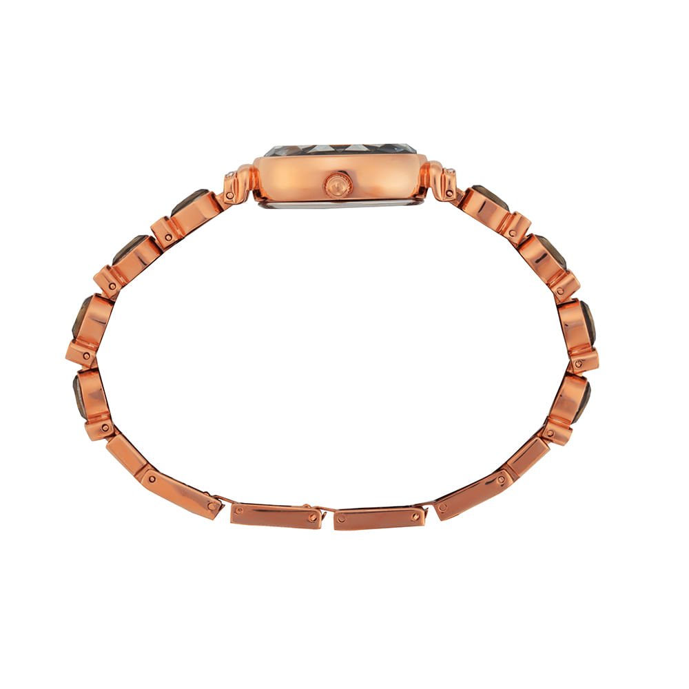Relógio Feminino Rosé Pedras e Vidro Facetado Dourado 3