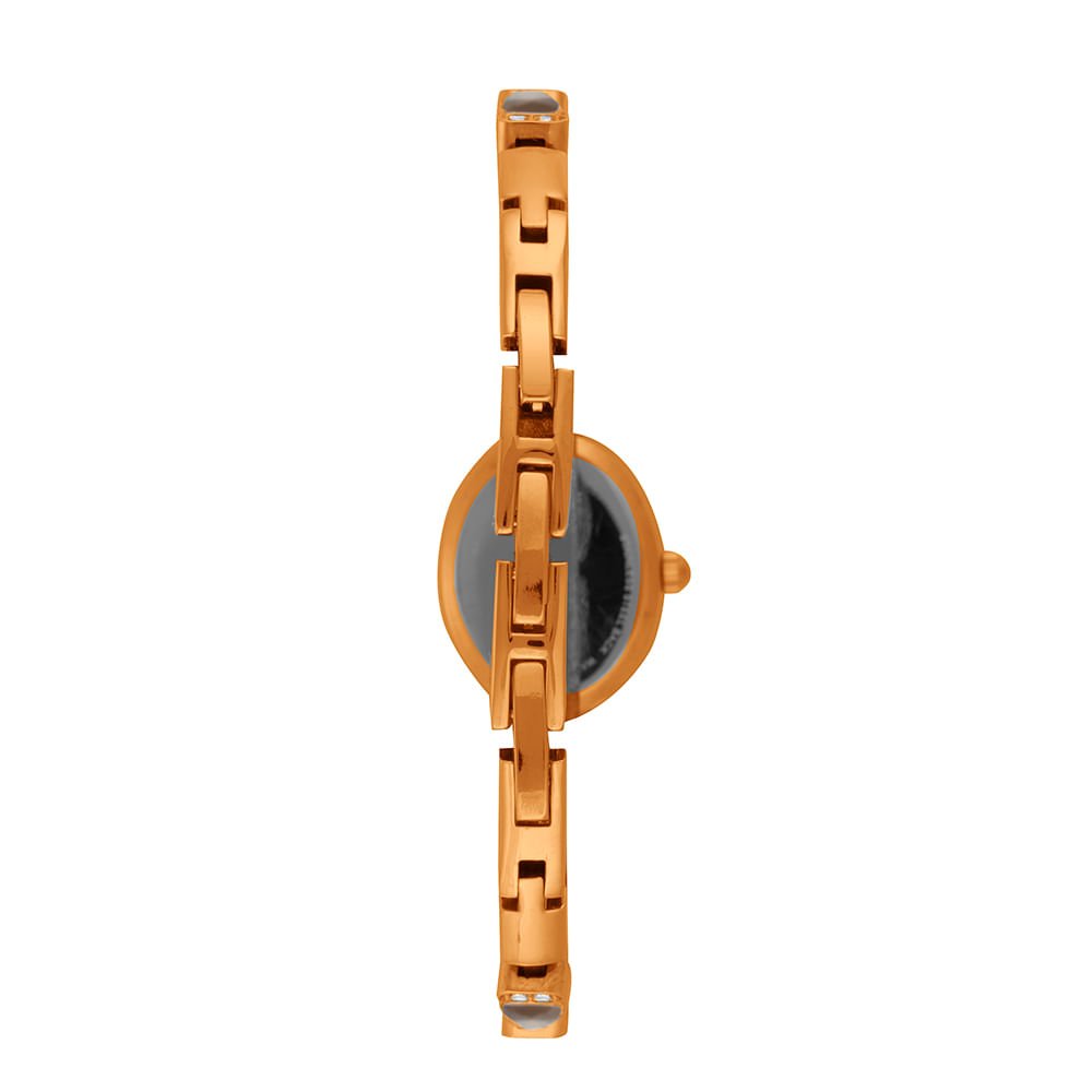Relógio Feminino Rosé Pedras e Vidro Facetado Dourado 4