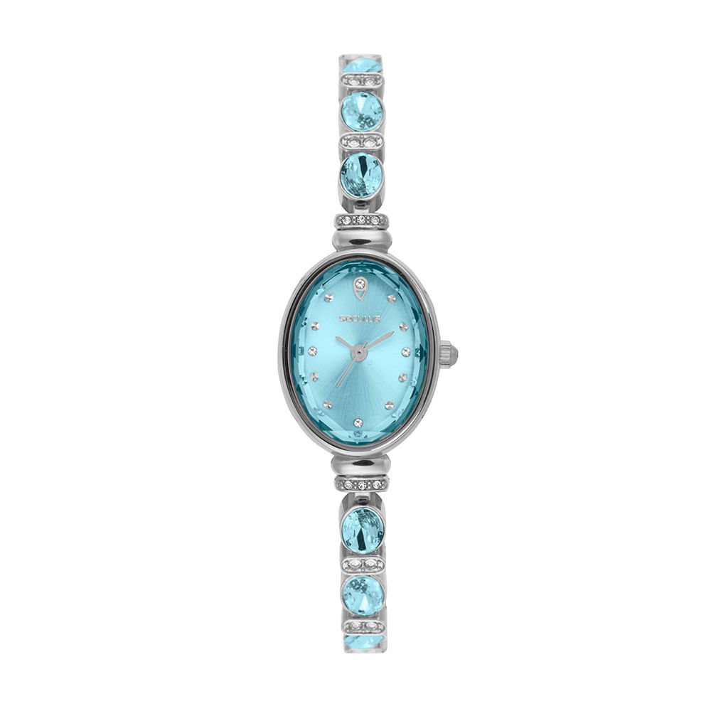 Relógio Feminino Prata com Pedras Cravejadas Azul