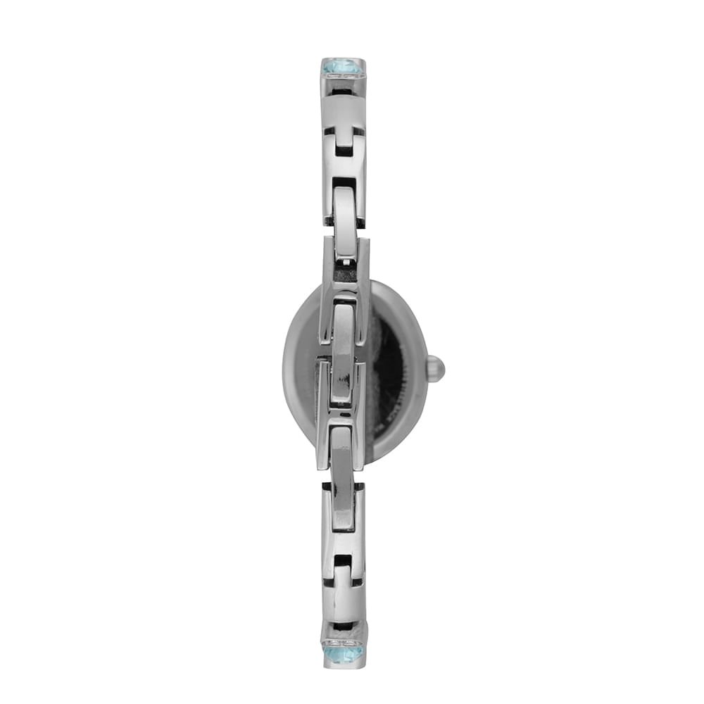 Relógio Feminino Prata com Pedras Cravejadas Azul Prata/Azul 4