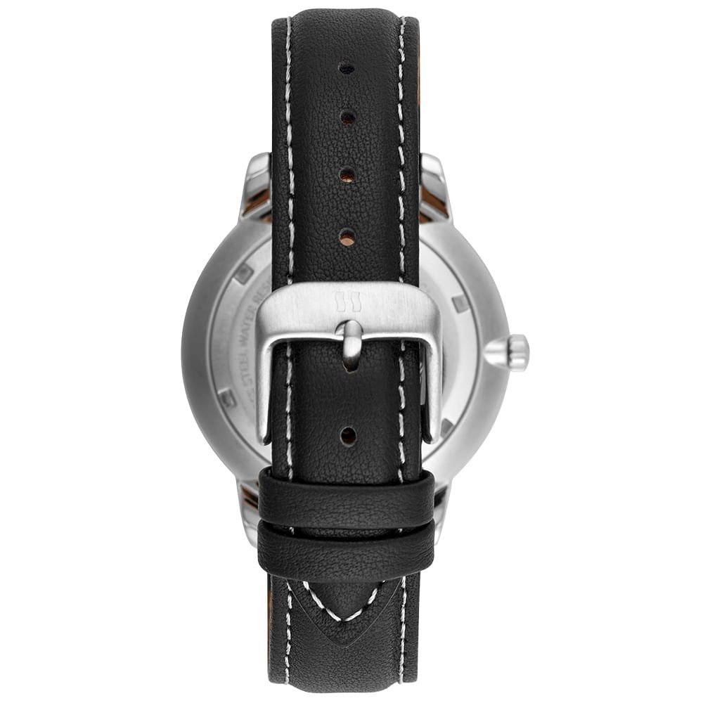 Kit Relógio Masculino Prata Couro e Pulseira em Aço Prata 4