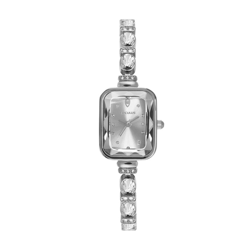 Relógio Feminino Quadrado Com Pedras Prata Prata 1