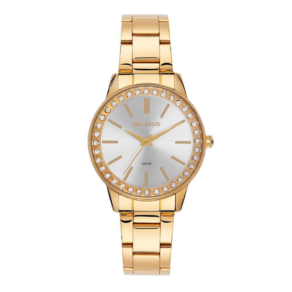 Relógio Feminino Com Aro de Pedras Dourado Dourado 1