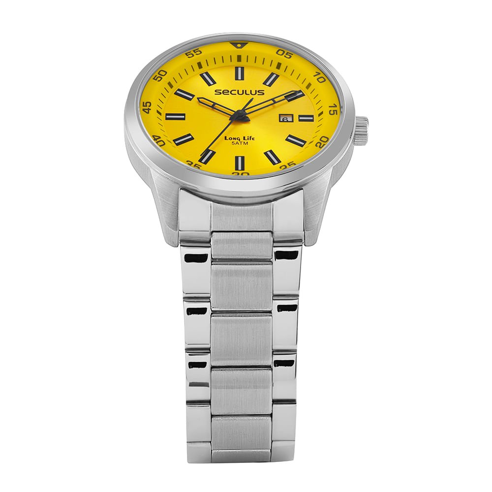Relógio Masculino Com Calendário Amarelo Prata 2