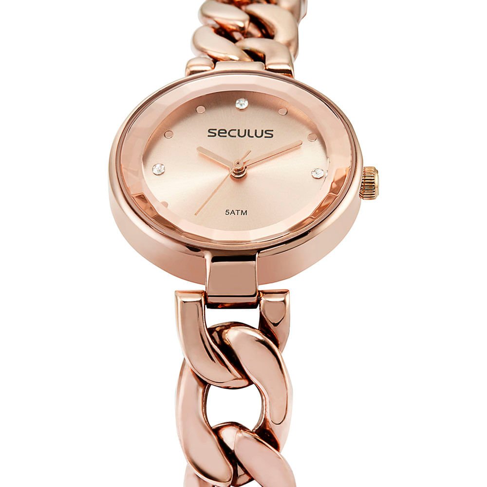 Relógio Feminino Bracelete Cristais Rosé Rosa 2