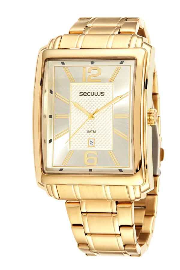 Relógio Masculino Quadrado Aço Dourado Dourado 1