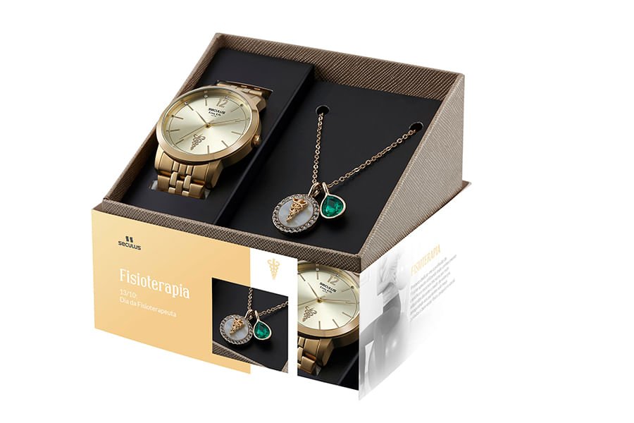 Kit Relógio Feminino Profissões Fisioterapia Dourado Dourado 1