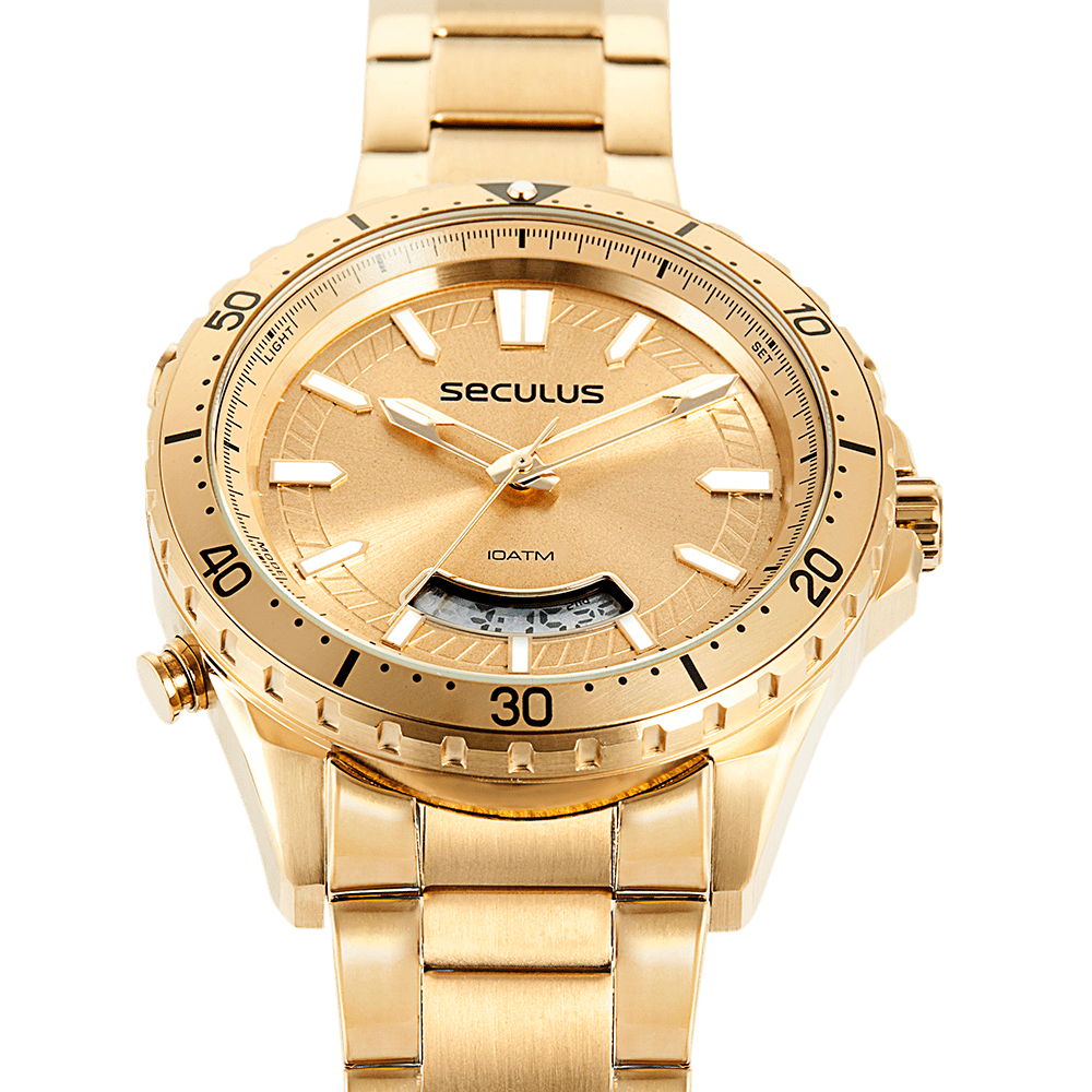 Relógio Masculino Anadigi Esportivo Dourado Dourado 3