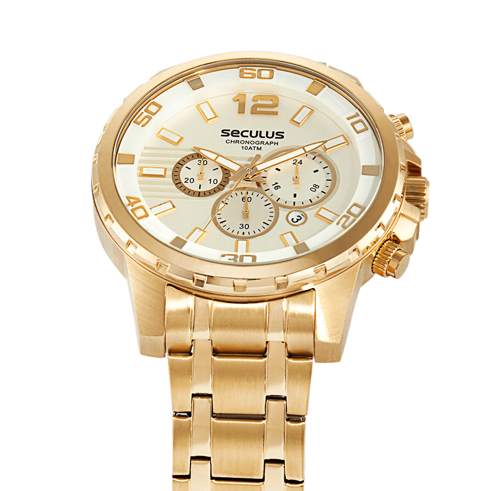 Relógio Masculino Cronógrafo Dourado Dourado 3