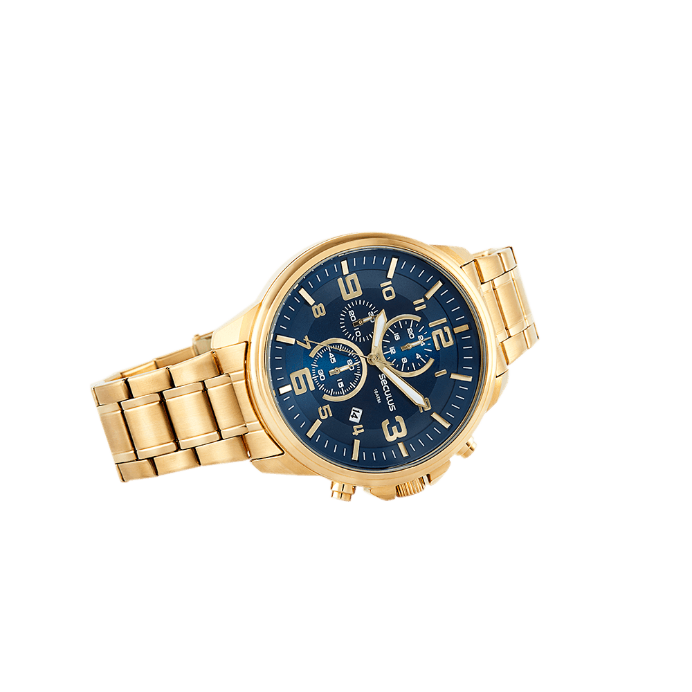 Relógio Masculino Cronógrafo 3D Dourado Dourado 3