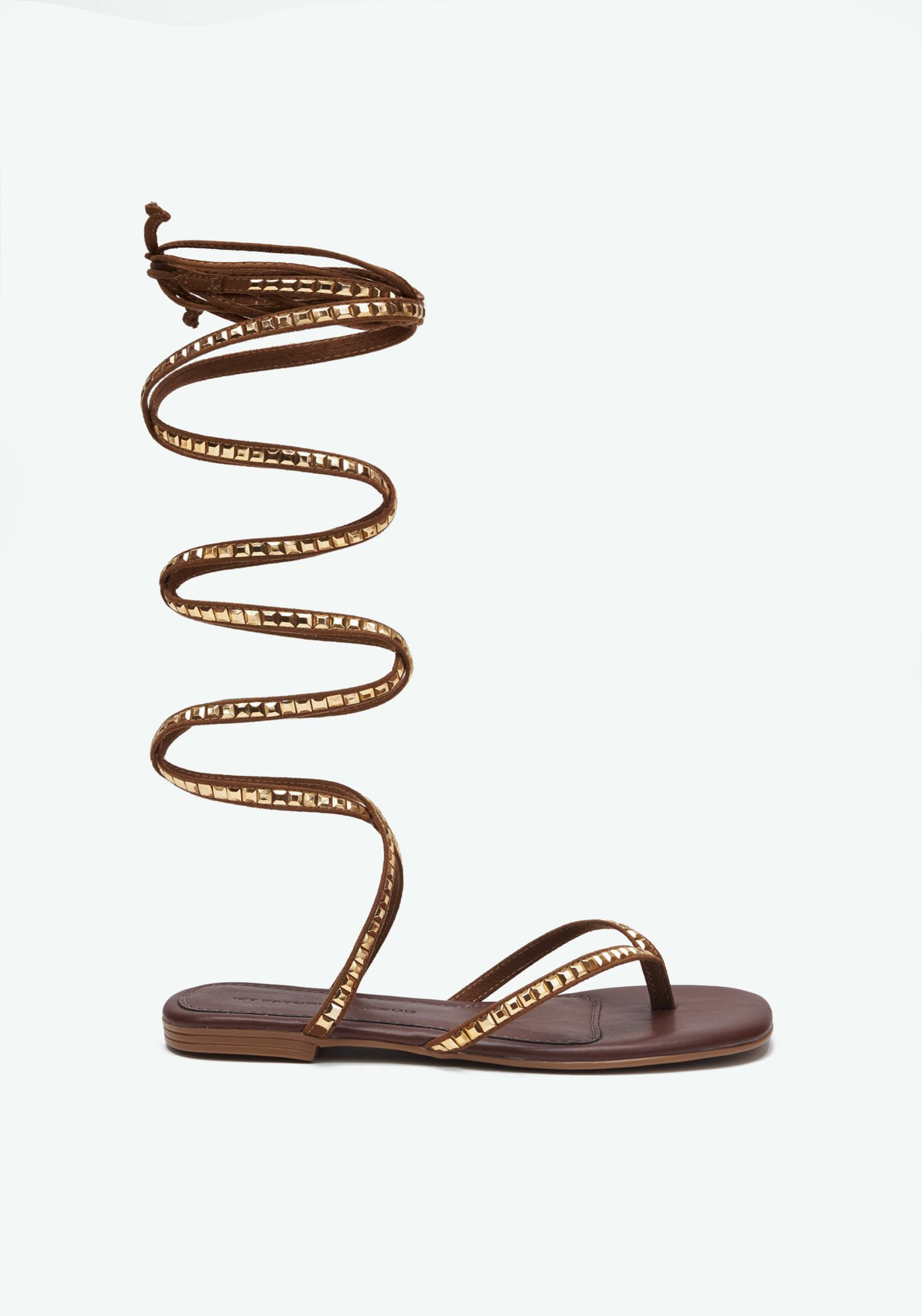 Sandália Rasteira Amarração Tachas Marrom 4