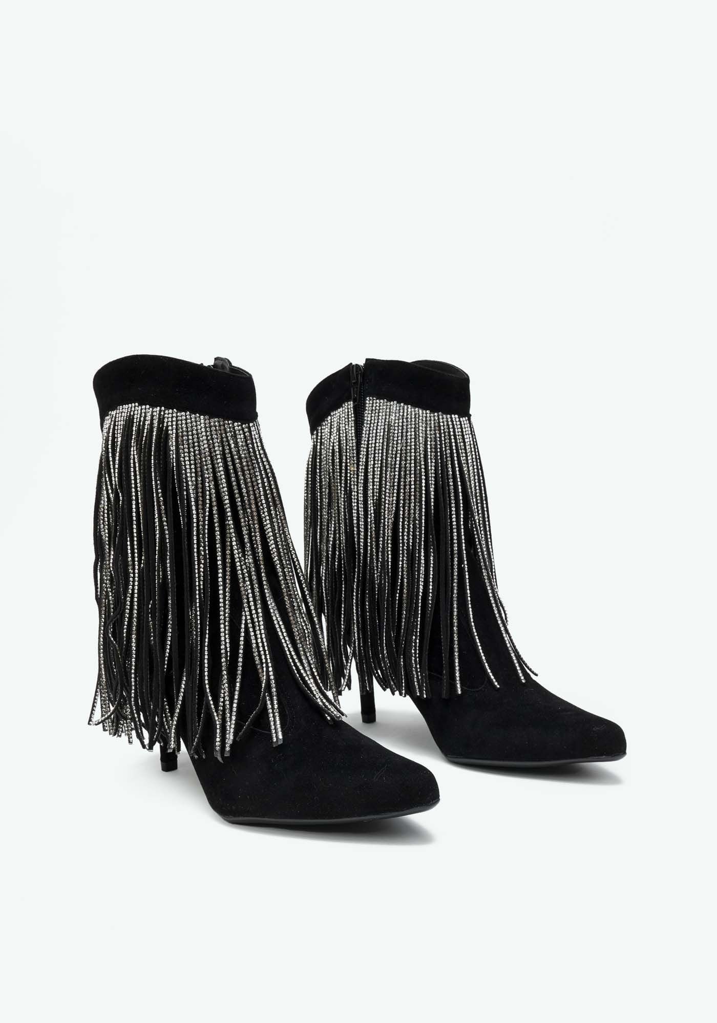 Bota Cano Curto Salto Fino Franjas Preto 2