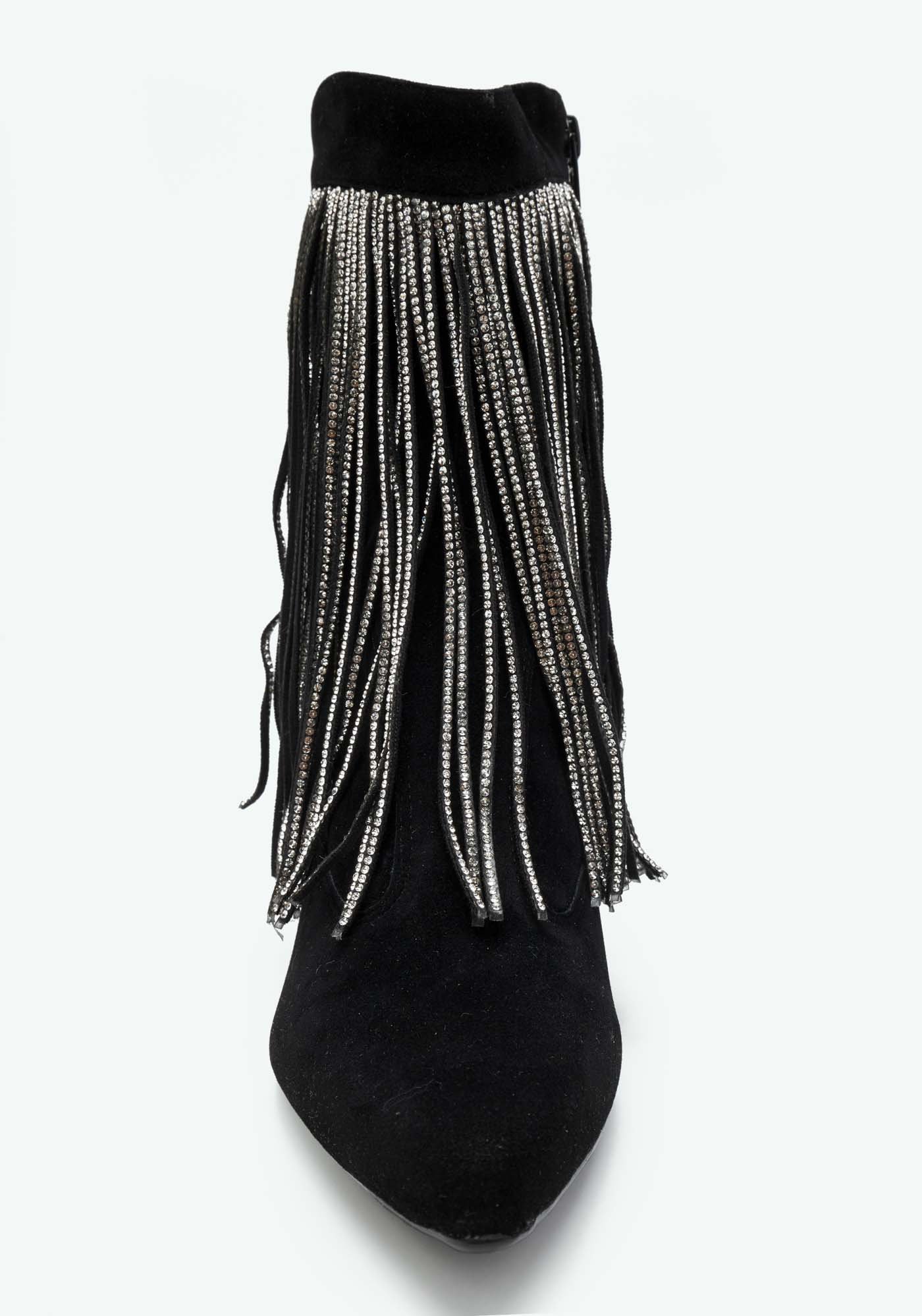 Bota Cano Curto Salto Fino Franjas Preto 5