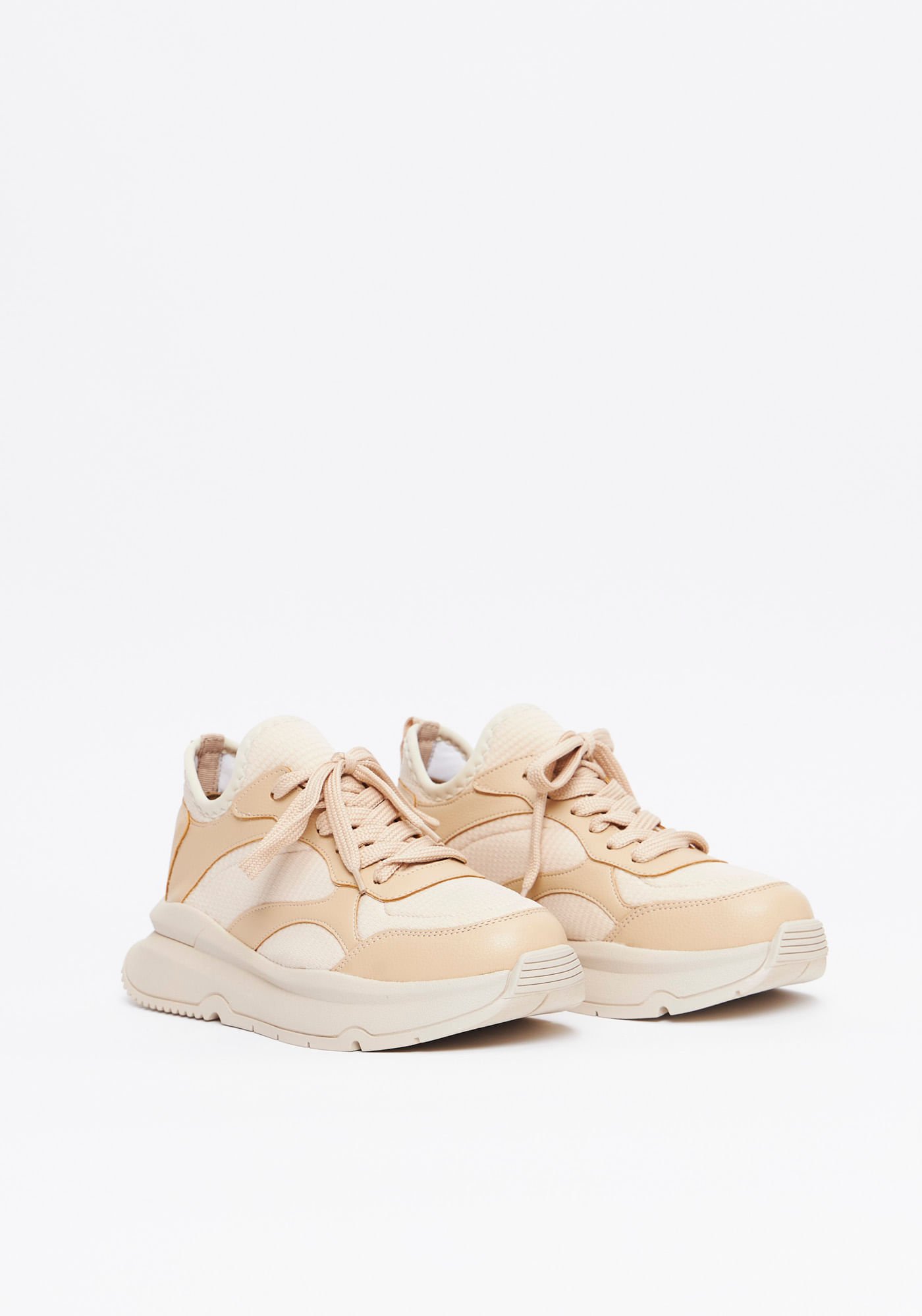 Tenis Knit com Recortes Bege 2