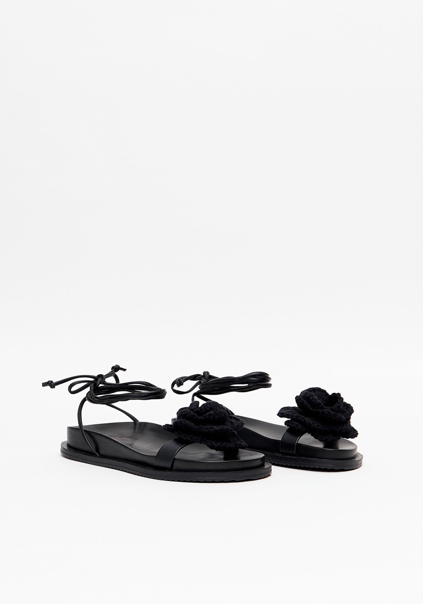 Sandália Papete Amarração Flor Preto 2