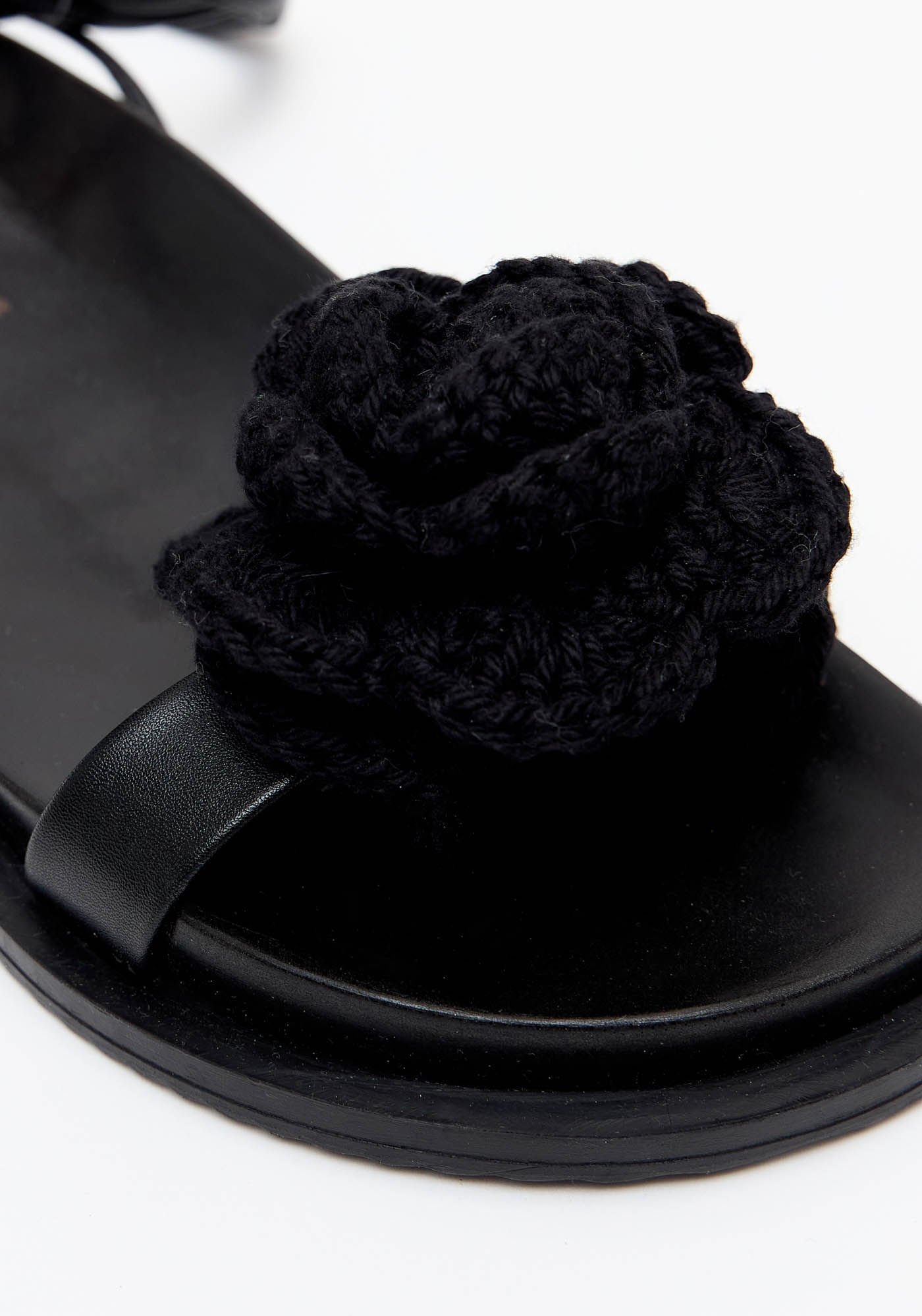 Sandália Papete Amarração Flor Preto 3