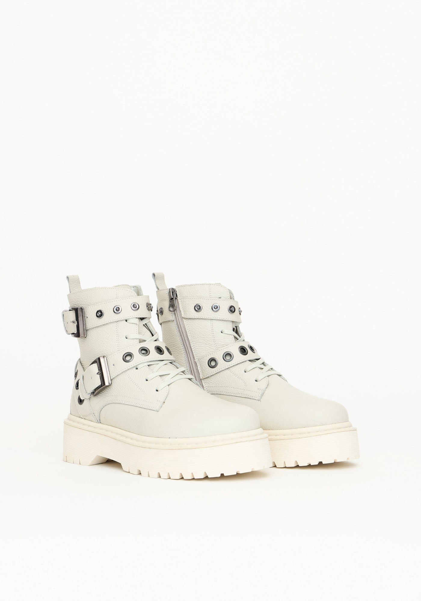 Bota Coturno Couro com Fivela e Ilhós Branco 2