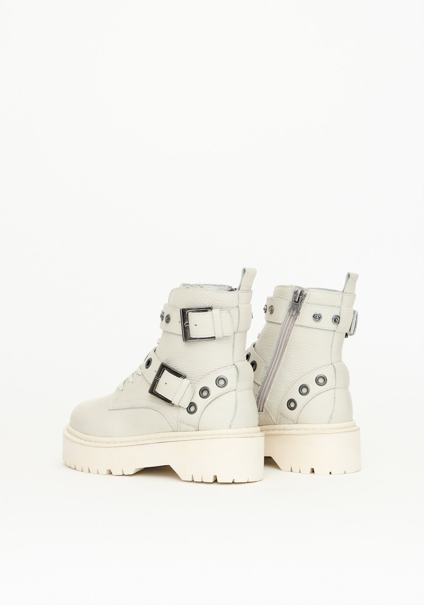 Bota Coturno Couro com Fivela e Ilhós Branco 4