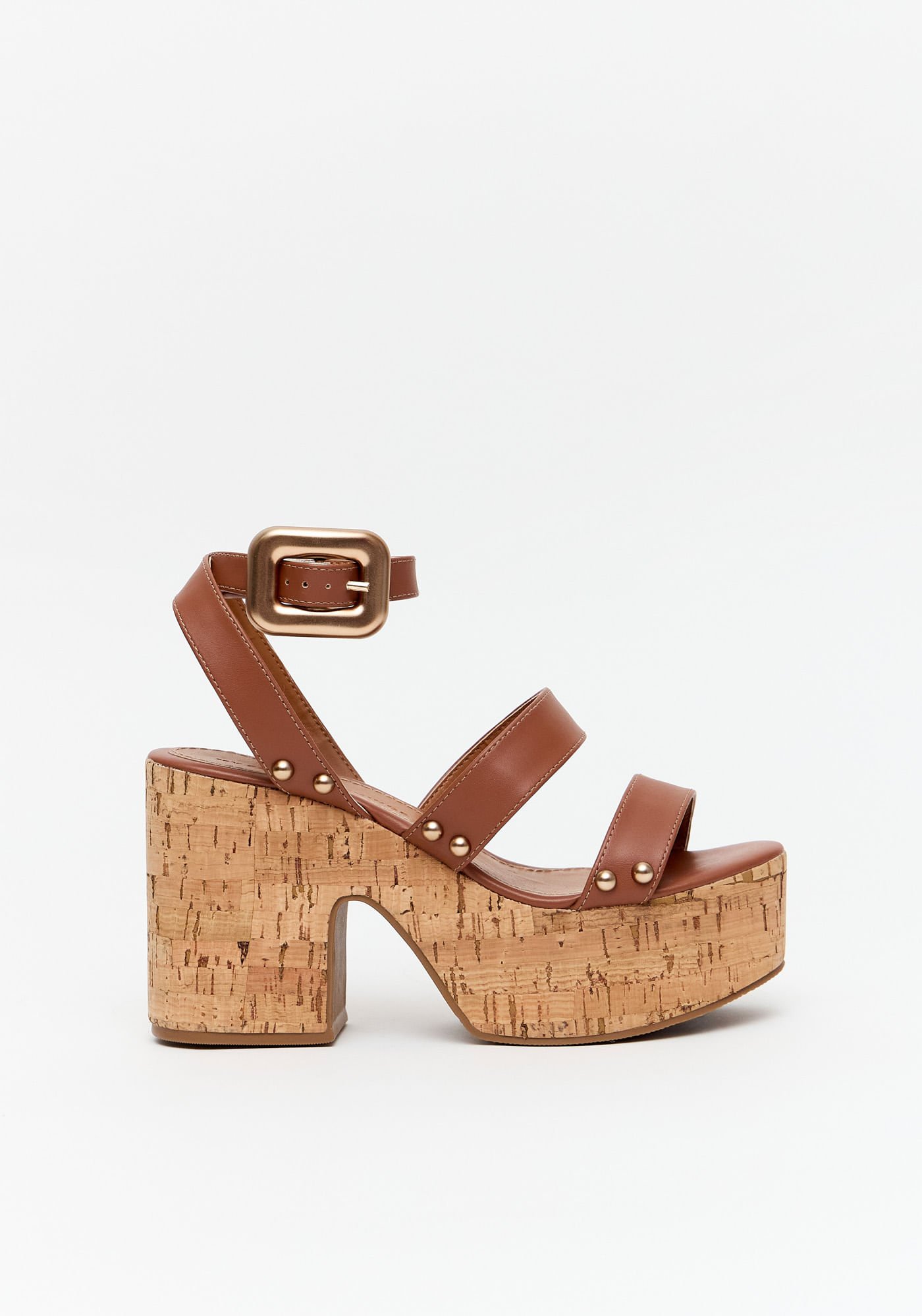 Sandália Anabela Cortiça E Rebites