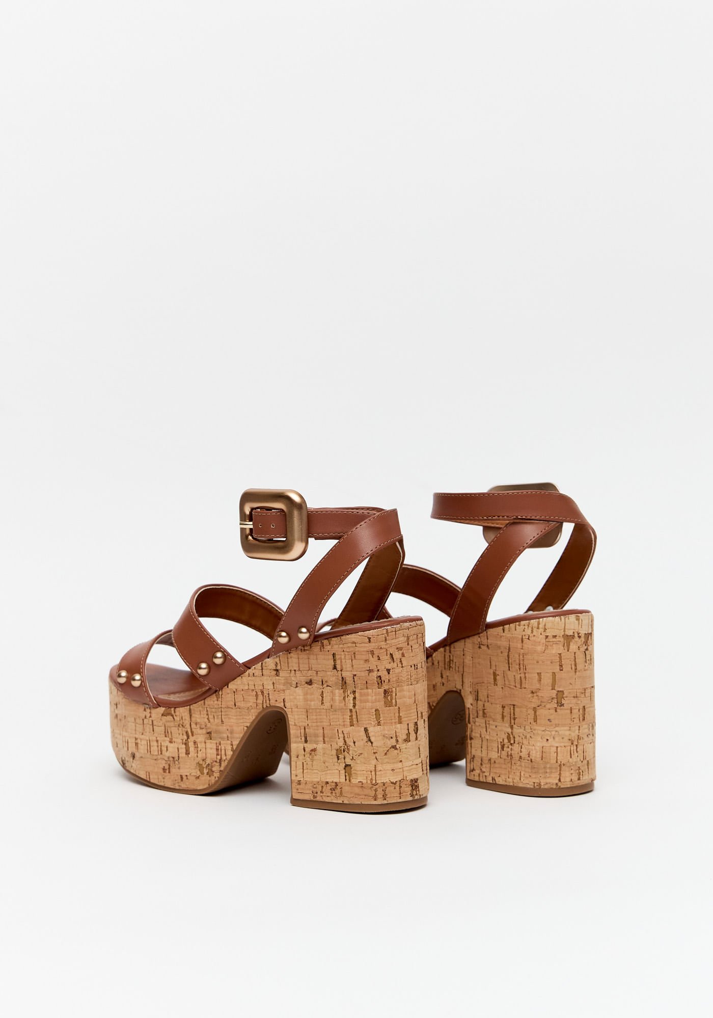 Sandália Anabela Cortiça E Rebites Marrom 4