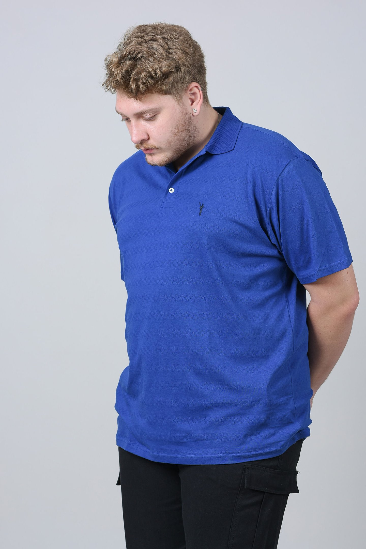 Camisa polo malha plus size azul