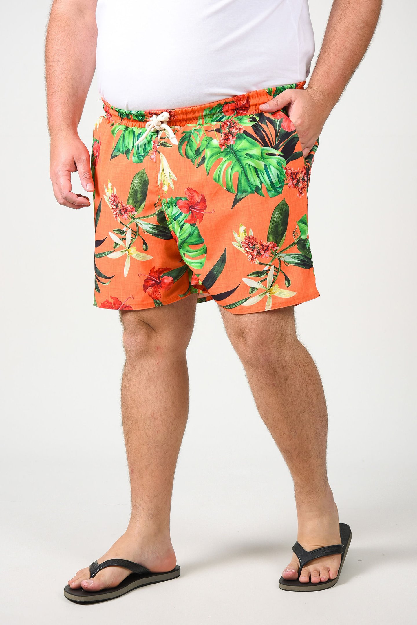 Shorts de tactel estampado plus size laranja