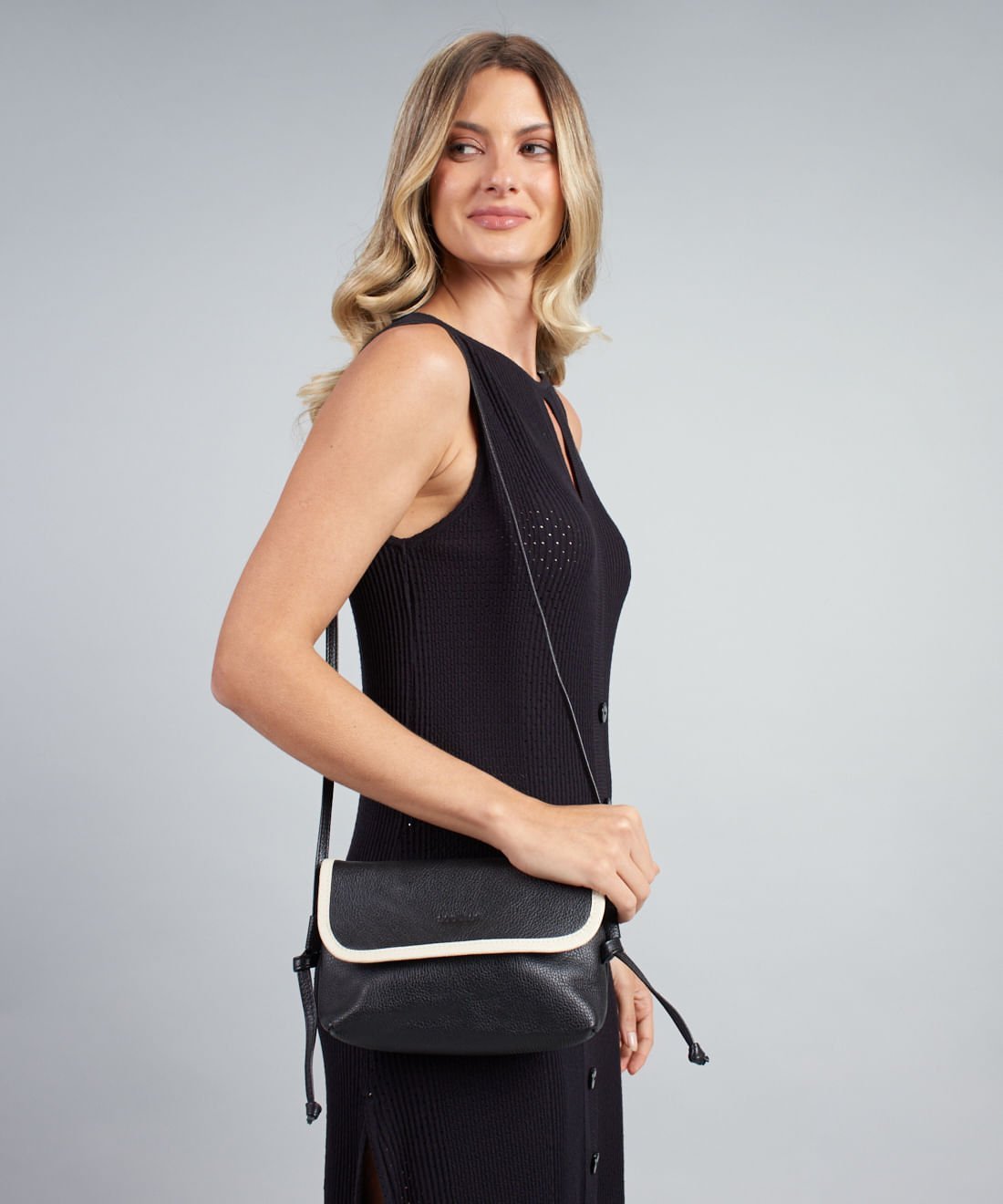 Bolsa p Couro Viés - Preto Preto 4