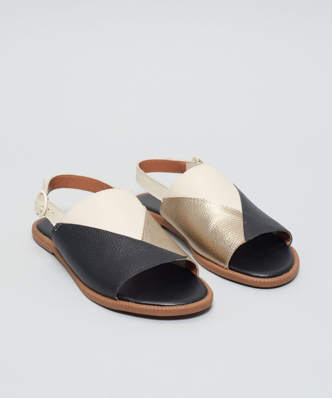 Rasteira Fechada Recortes - Preto/Off White Preto/Branco 3